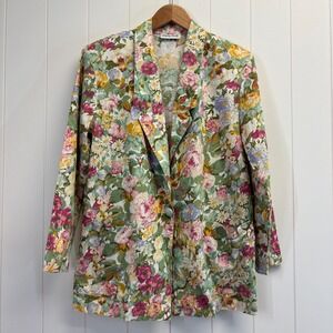 Vintage Intriguing Threads Women 80s 90s Preppy Floral Blazer Size L Old Money